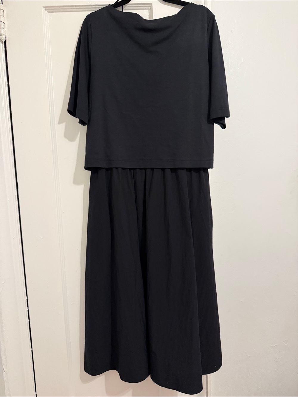 COS Layered Boat-Neck Midi Dress Black Knit Poplin Mixed Media Small 1293955